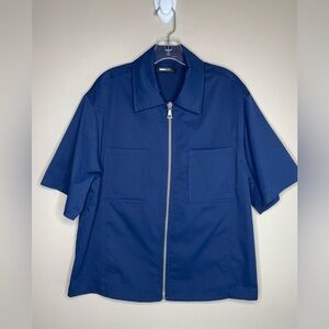 Nova Men All For Nothing Blue Zip Front Short Sleeve Shirt Size Medium